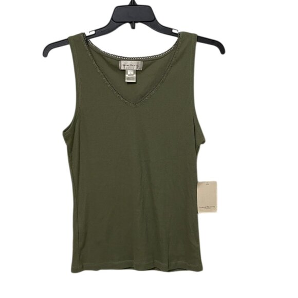 Susan Bristol Moss Green Rib Knit Tank Top Womens Size Large NEW - Picture 1 of 12
